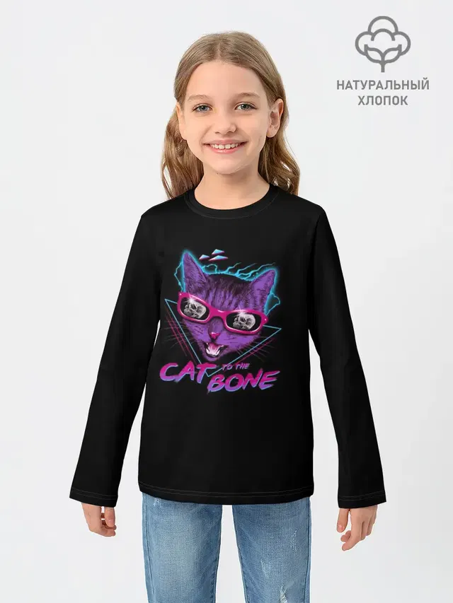 Детский лонгслив с принтом «Cat To The Bone»