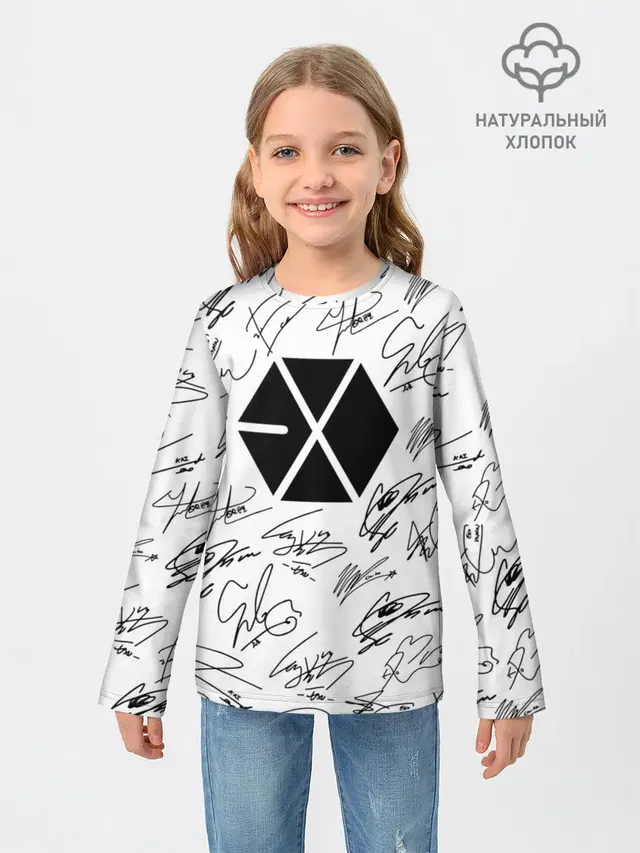 Детский лонгслив с принтом «Exo — EXO BAND АВТОГРАФЫ»