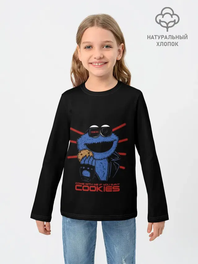 Детский лонгслив с принтом «Улица Сезам — Come with me if you want»