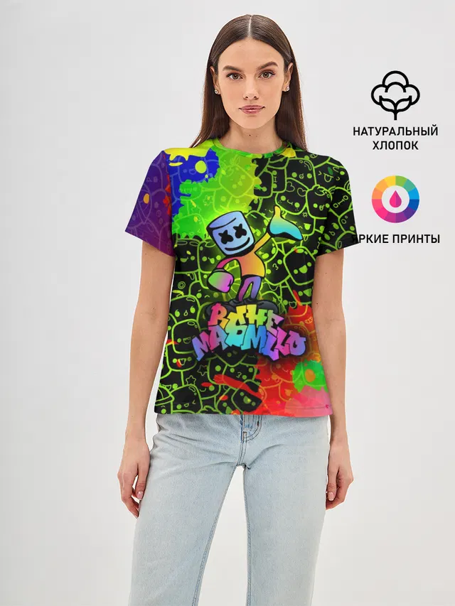 Женская базовая футболка с принтом «Doodle Pattern»