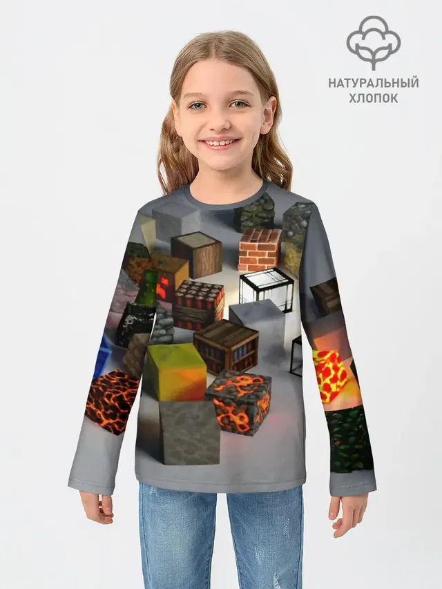 Детский лонгслив с принтом «Майнкрафт — MINECRAFT BLOX»