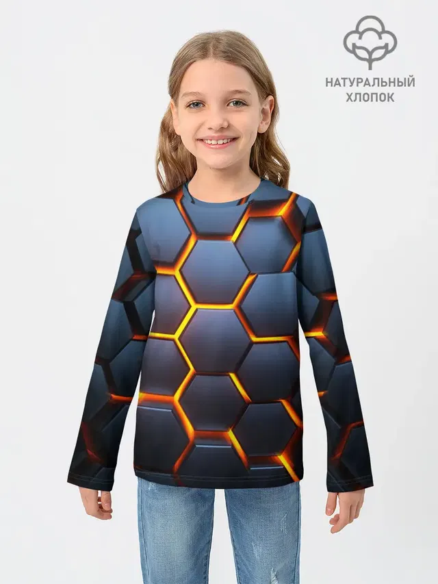 Детский лонгслив с принтом «3D Бронь»