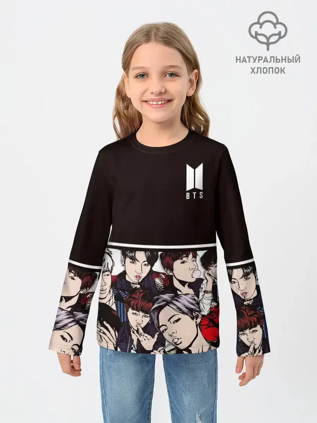 Детский лонгслив с принтом «BTS»
