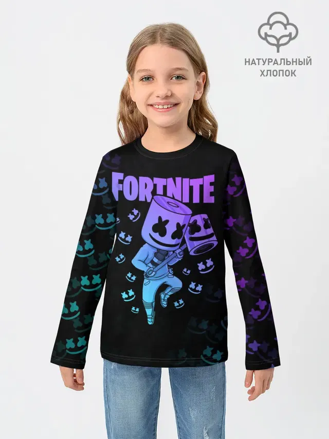 Детский лонгслив с принтом «Фортнайт — FORTNITE MARSHMELLO»