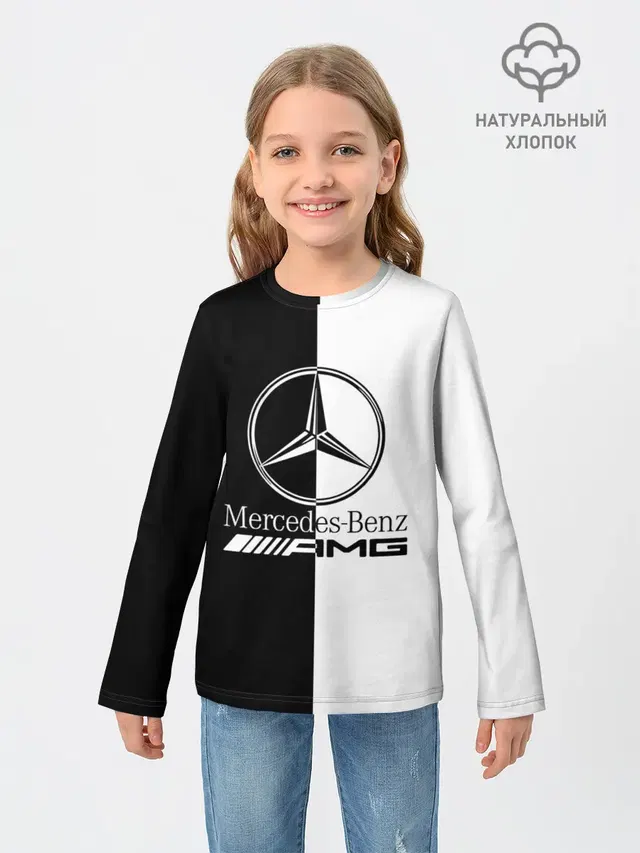 Детский лонгслив с принтом «Merсedes — MERCEDES-BENZ»