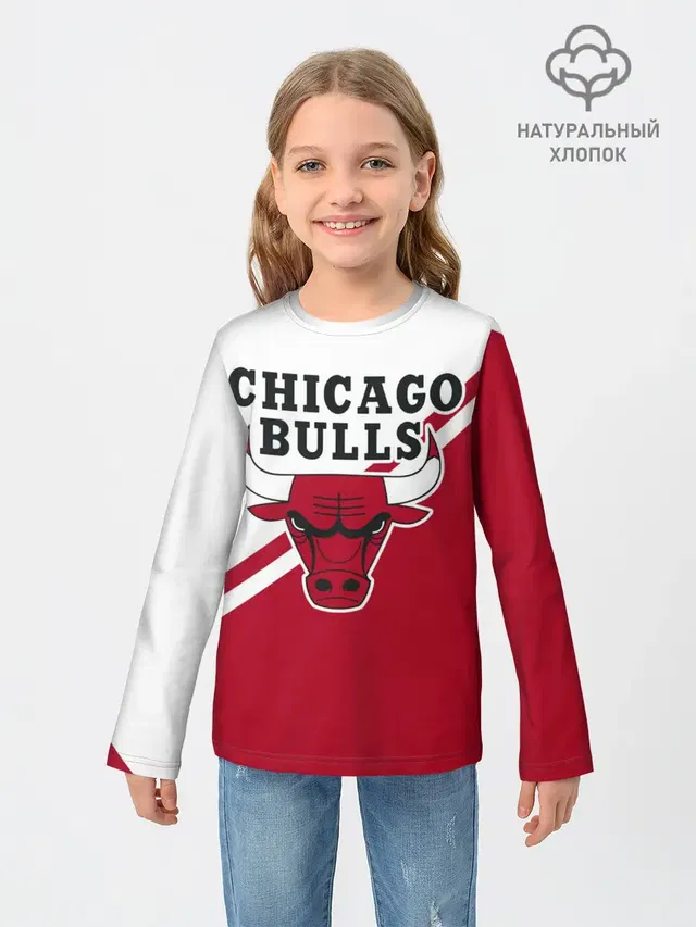Детский лонгслив с принтом «НБА — Chicago Bulls Red-White»