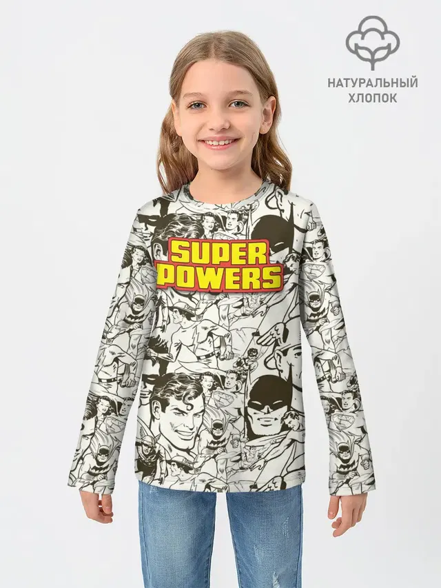 Детский лонгслив с принтом «Флэш — Super Powers»