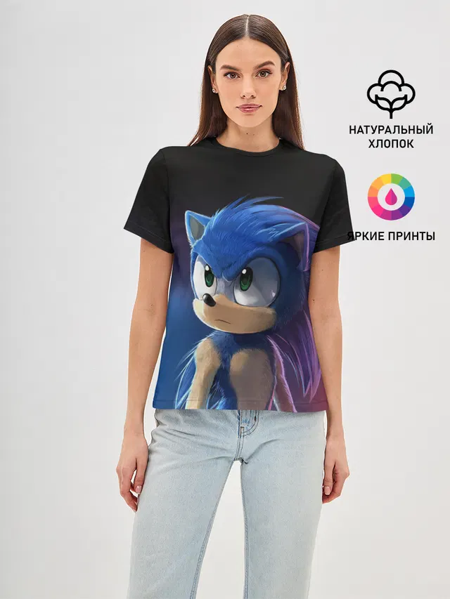 Женская базовая футболка с принтом «Sonic Movie»