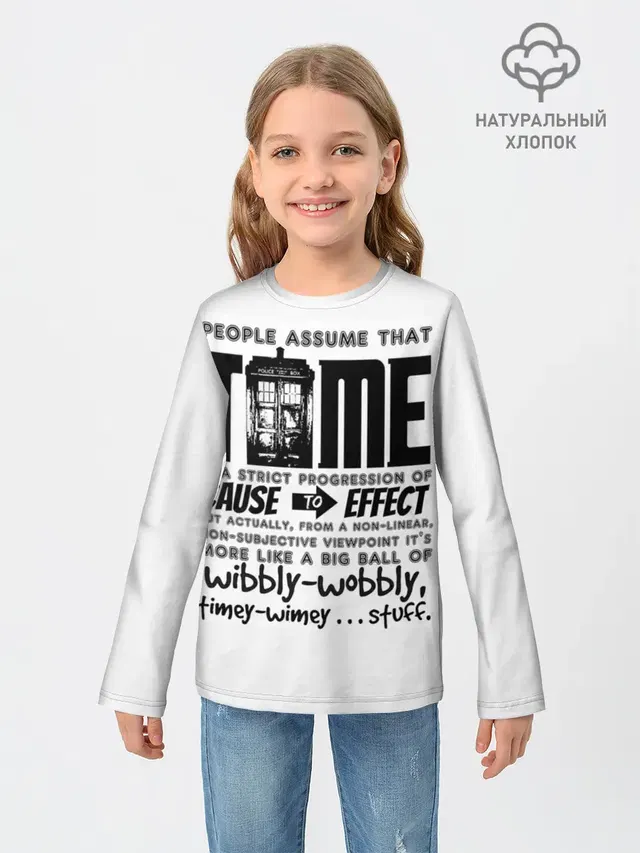 Детский лонгслив с принтом «Wibbly-wobbly timey-wimey stuff»
