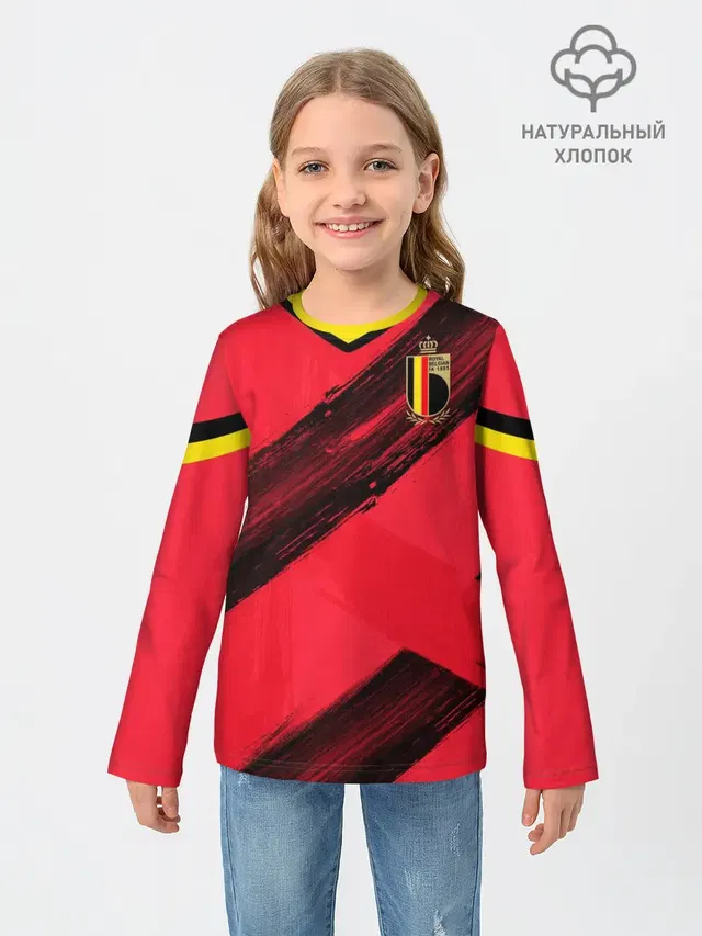 Детский лонгслив с принтом «Сборная Бельгии — Belgium home EURO 2020»