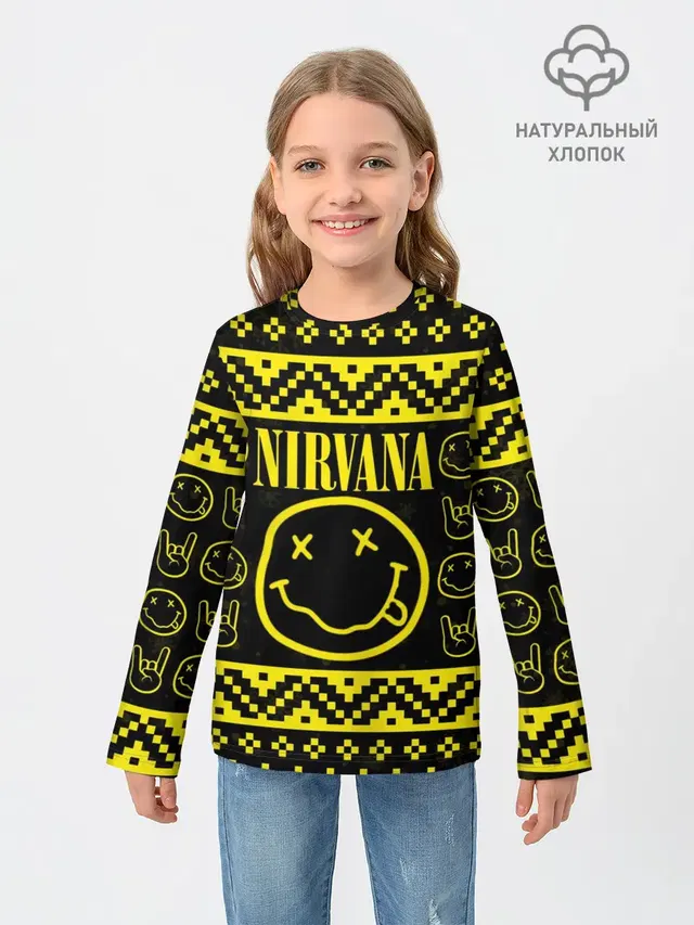 Детский лонгслив с принтом «Новогодняя Nirvana»
