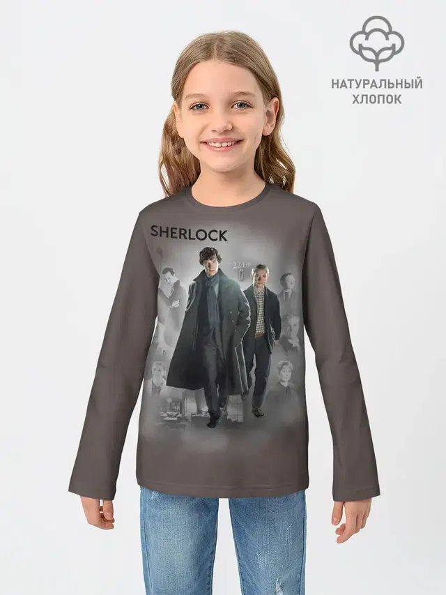 Детский лонгслив с принтом «Шерлок Холмс — SHERLOCK — ШЕРЛОК»