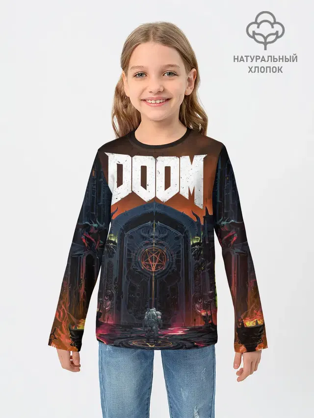 Детский лонгслив с принтом «Дум — DOOM - Hellgate»