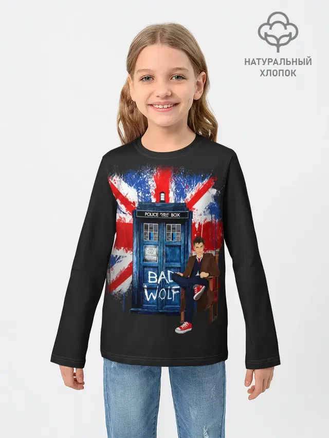 Детский лонгслив с принтом «TARDIS»