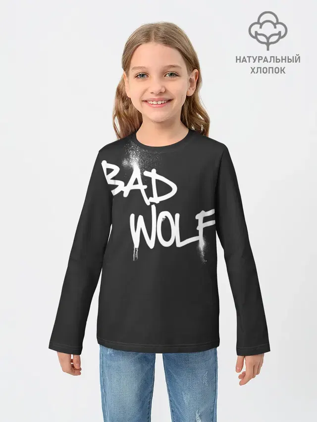 Детский лонгслив с принтом «Доктор Кто — Bad wolf»