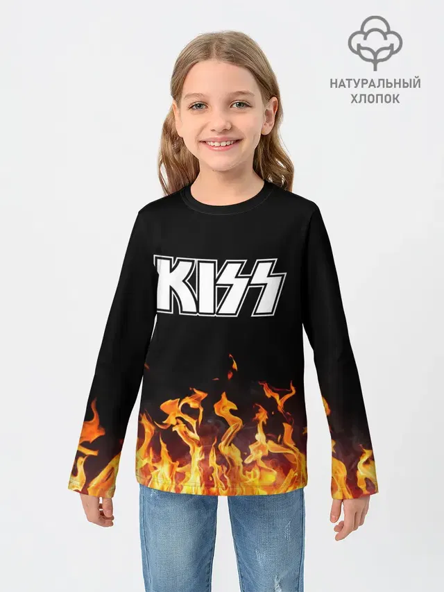 Детский лонгслив с принтом «Kiss»