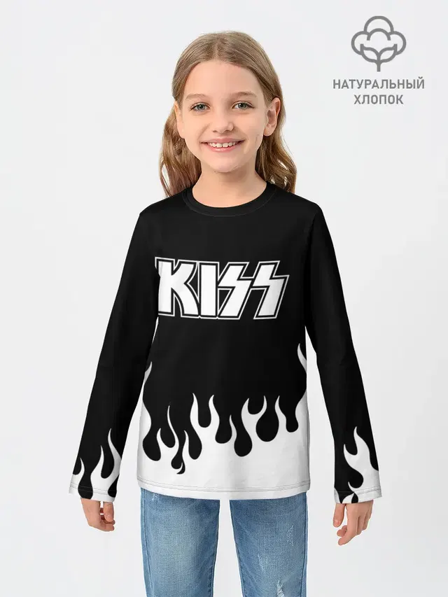 Детский лонгслив с принтом «Kiss»