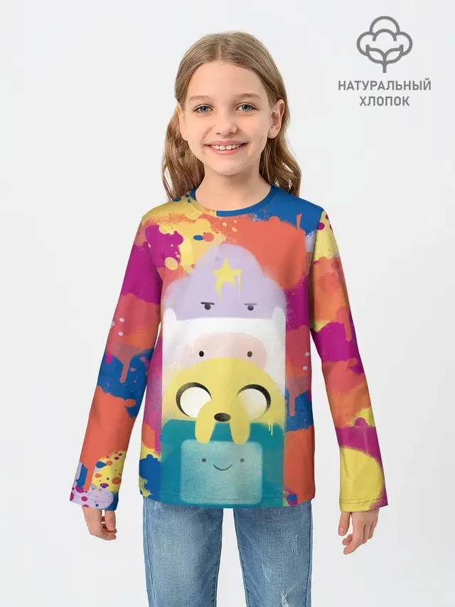 Детский лонгслив с принтом «Время приключений — Adventure Time»