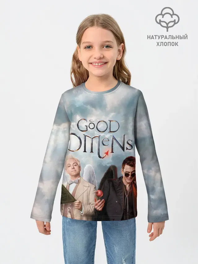 Детский лонгслив с принтом «Благие знамения — Good Omens»