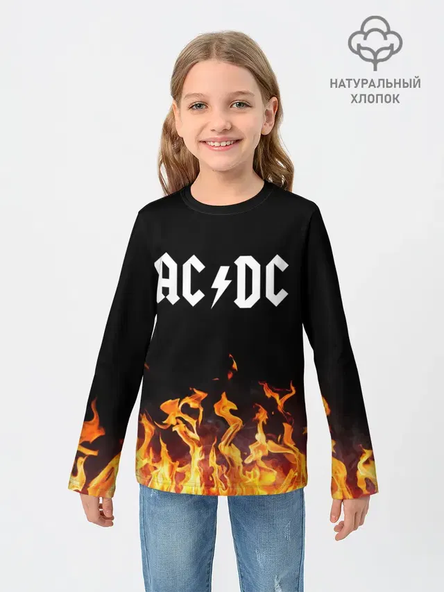 Детский лонгслив с принтом «AC DC AC DC»