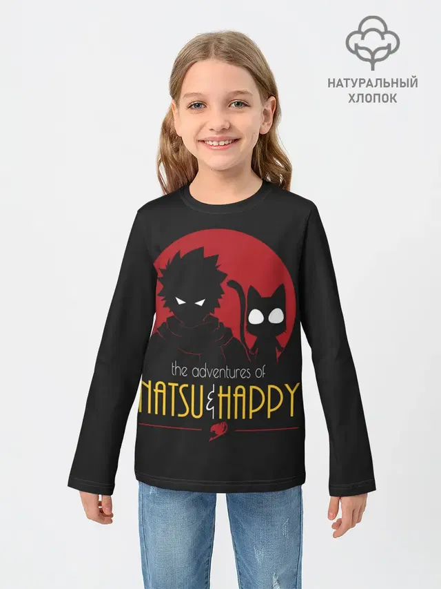 Детский лонгслив с принтом «Хвост Феи — Хвост Феи Natsu i Happy»