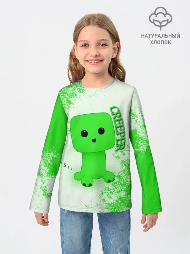 Детский лонгслив с принтом «Майнкрафт — MINECRAFT CREEPER»