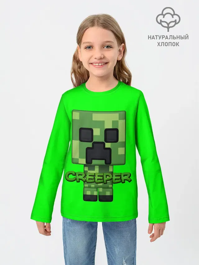 Детский лонгслив с принтом «Майнкрафт — MINECRAFT CREEPER»