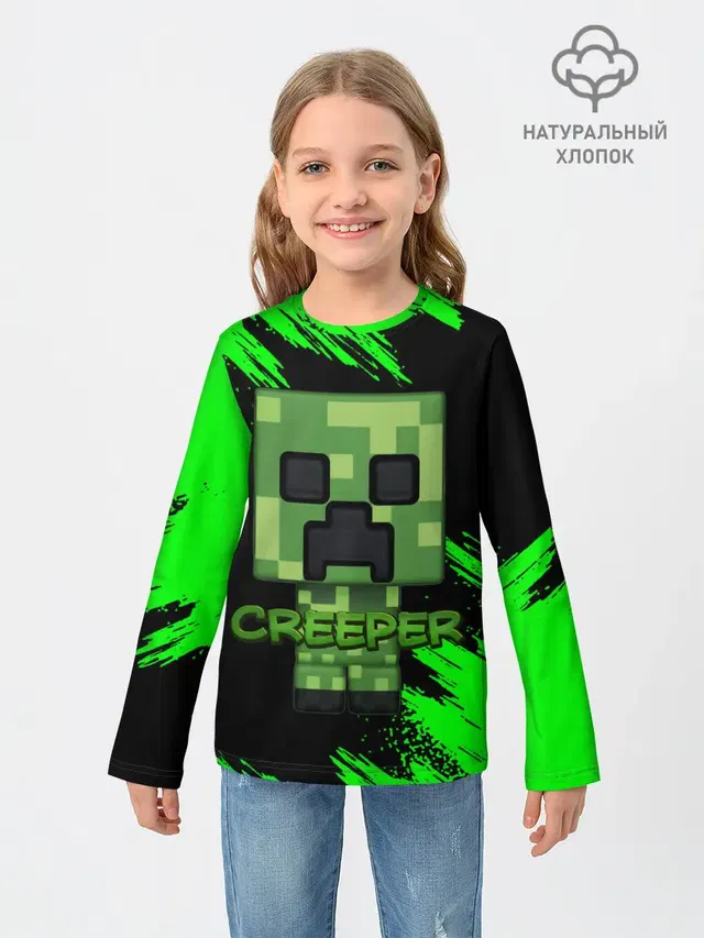 Детский лонгслив с принтом «Майнкрафт — MINECRAFT CREEPER»