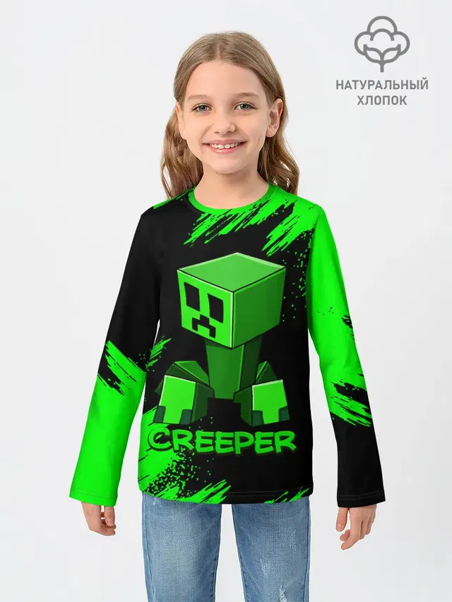 Детский лонгслив с принтом «Майнкрафт — MINECRAFT CREEPER»