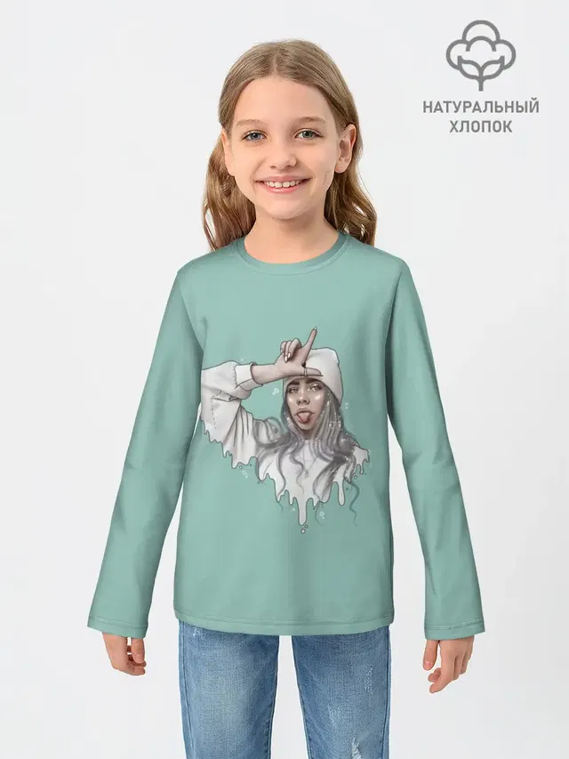 Детский лонгслив с принтом «Billie Eilish — Billie Eilish Mint Art»