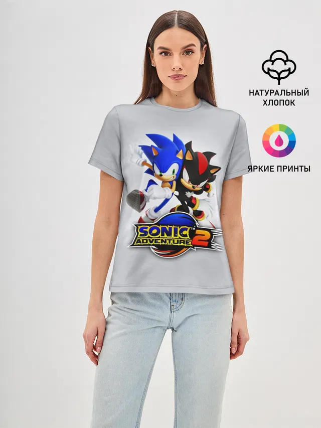 Женская базовая футболка с принтом «Соник — SONIC & SHADOW»