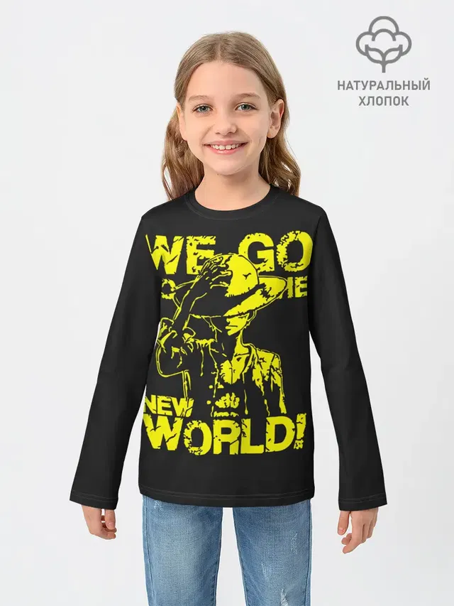 Детский лонгслив с принтом «Ван Пис — One Piece We Go World»