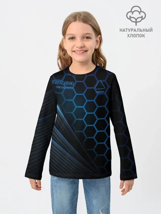 Детский лонгслив с принтом «Hexagonal pattern — Detroit RK900»