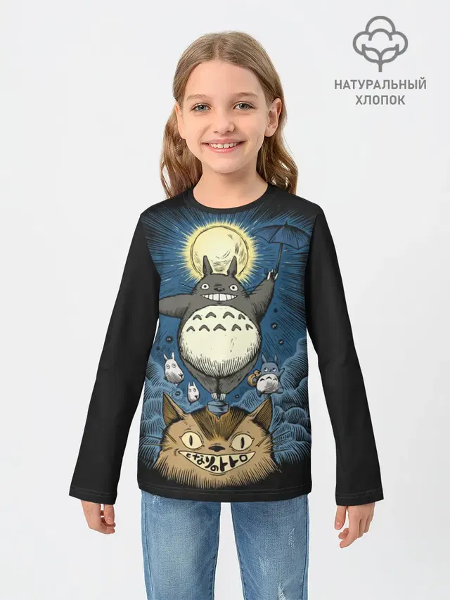 Детский лонгслив с принтом «Котобус — My Neighbor Totoro кот и заяц»