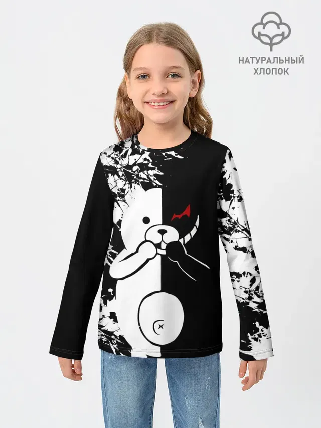 Детский лонгслив с принтом «MONOKUMA держит руки»