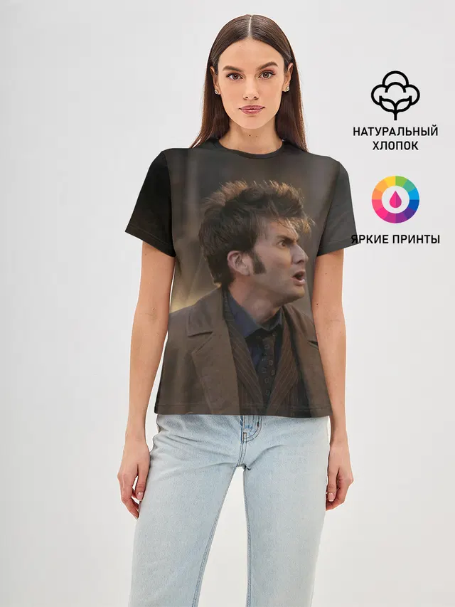 Женская базовая футболка с принтом «10th Doctor — 10th DOCTOR WHO»