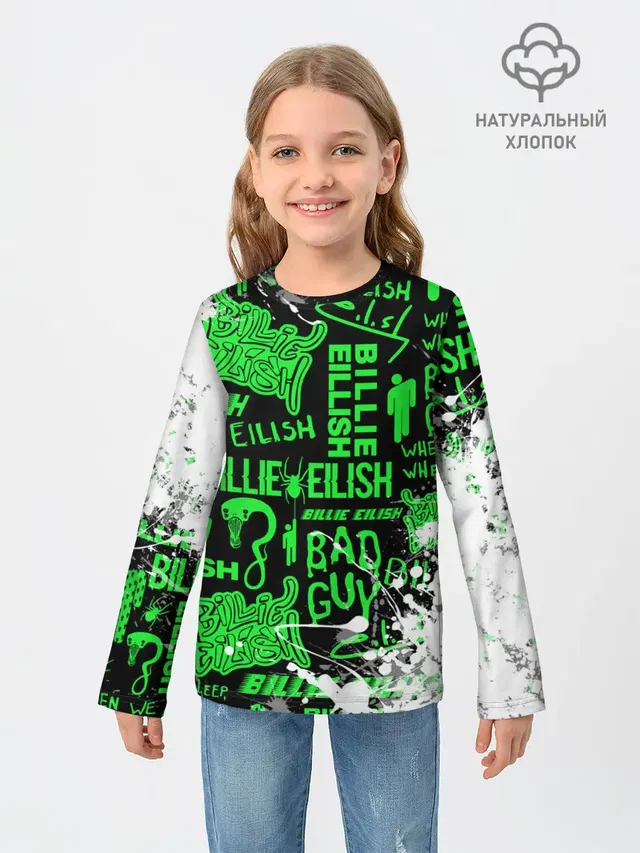 Детский лонгслив с принтом «Billie Eilish»