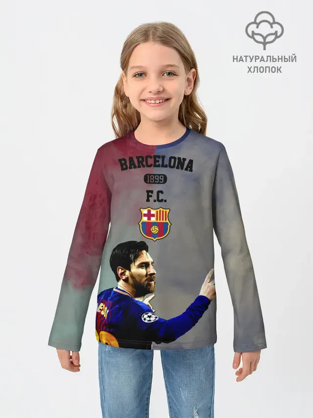 Детский лонгслив с принтом «Барселона — Messi»