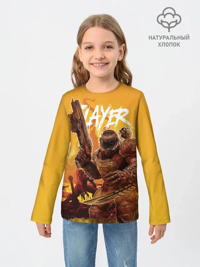Детский лонгслив с принтом «Дум — Doom Slayer»