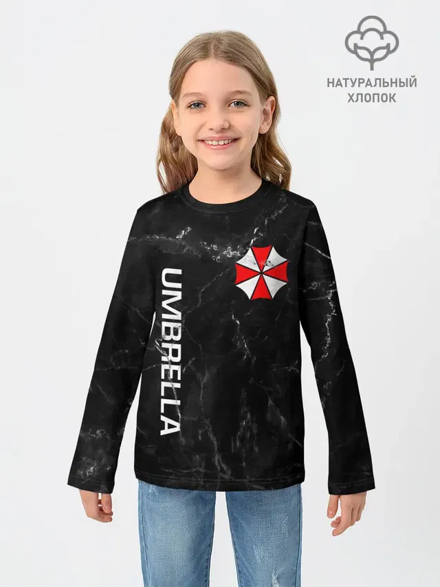 Детский лонгслив с принтом «Marble texture — UMBRELLA CORP»