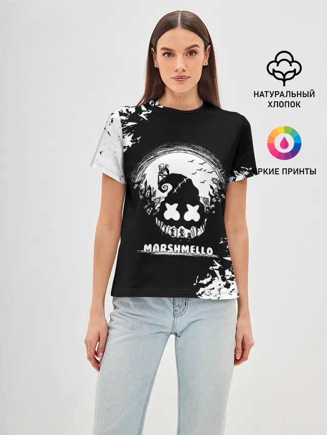 Женская базовая футболка с принтом «Marshmello Кошмар»