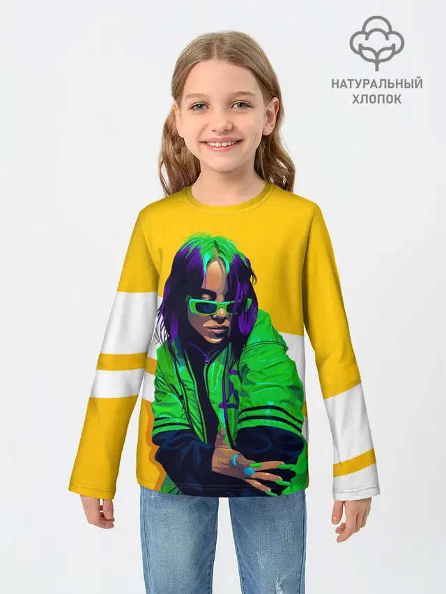 Детский лонгслив с принтом «Billie Eilish — Green Eilish»
