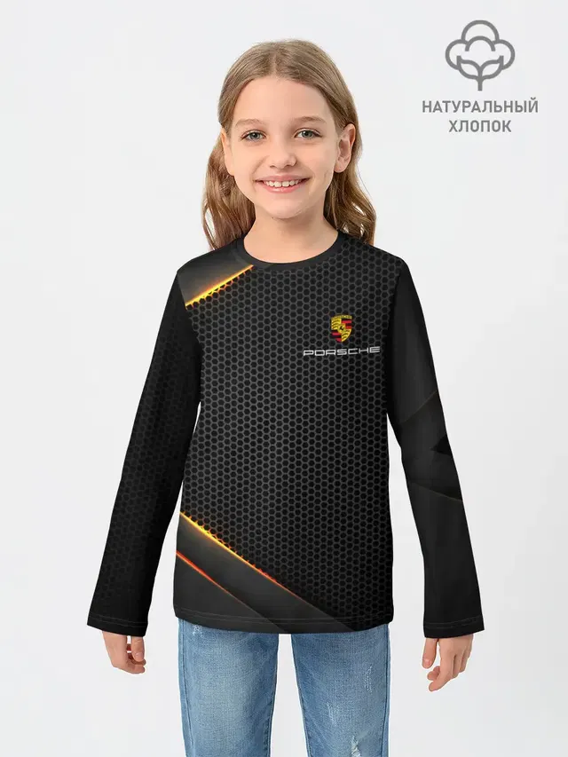 Детский лонгслив с принтом «Honeycomb pattern — ПОРШ»