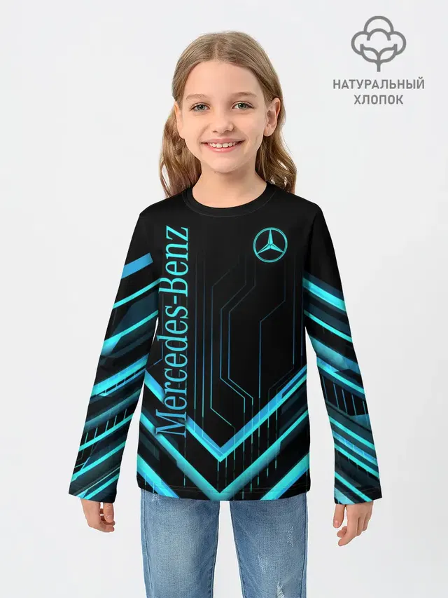 Детский лонгслив с принтом «Merсedes — Mercedes-Benz»