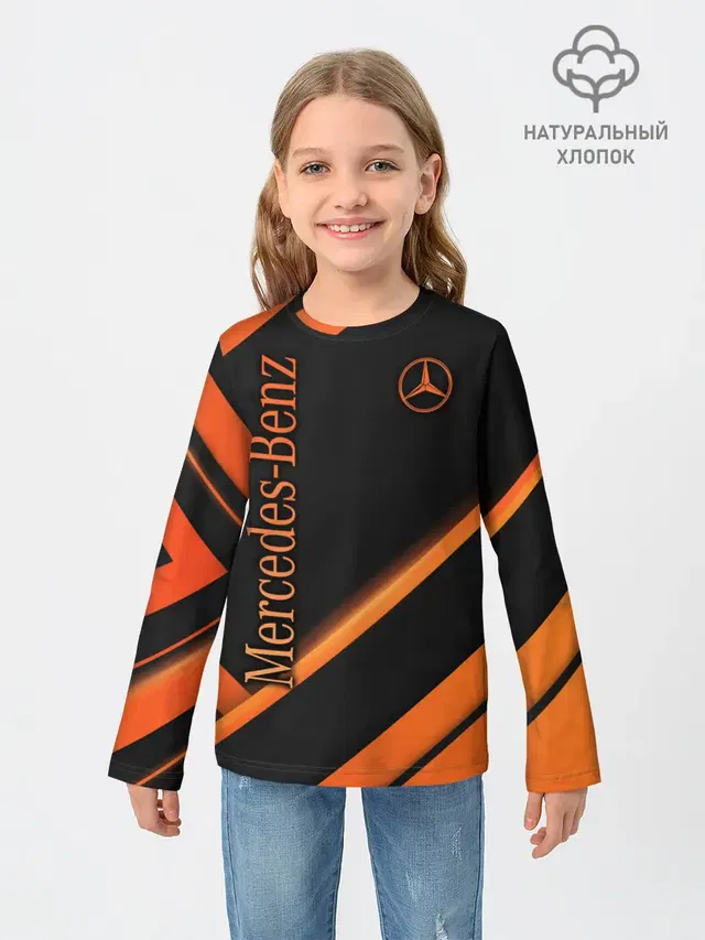 Детский лонгслив с принтом «Merсedes — Mercedes-Benz»