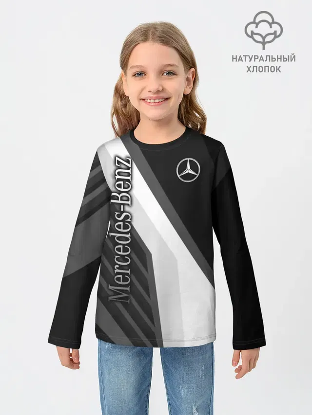 Детский лонгслив с принтом «Merсedes — Mercedes-Benz»