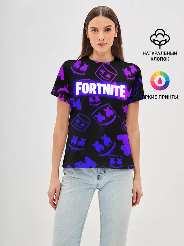 Женская базовая футболка с принтом «Фортнайт — FORTNITE MARSHMELLO»