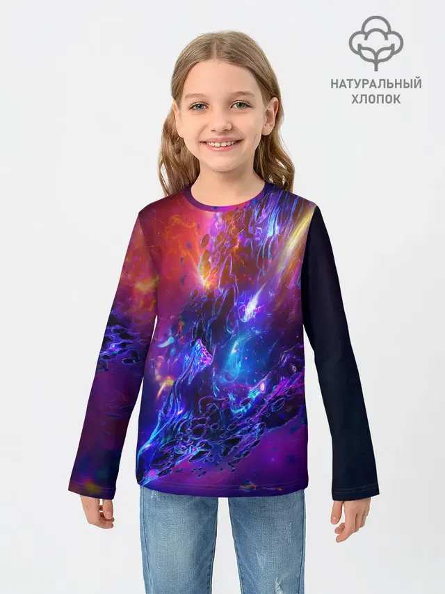 Детский лонгслив с принтом «Космос — Universe Neon»