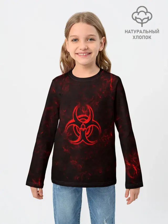 Детский лонгслив с принтом «Biohazard symbol — BIOHAZARD»