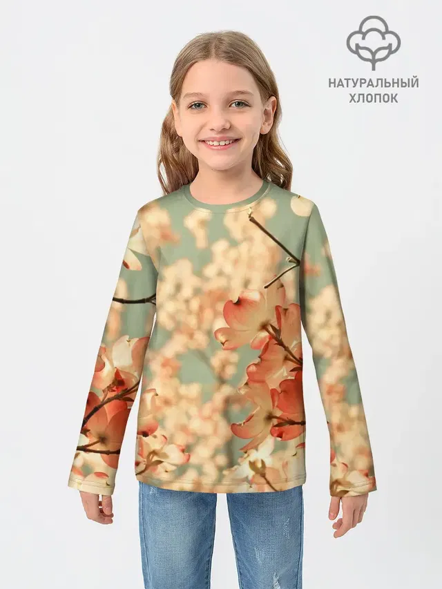Детский лонгслив с принтом «Цветы — Flowers»